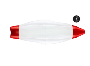 HydroX3 fishing float in white to show the Red end caps with a black seal
