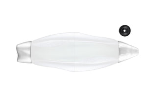 HydroX3 fishing float in white to show the Silver Pearl end caps with a black seal